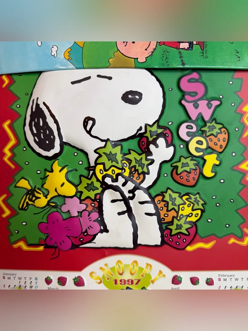 Vintage 1997 Peanuts Snoopy Poster At A Glance Calendar Woodstock Strawberry